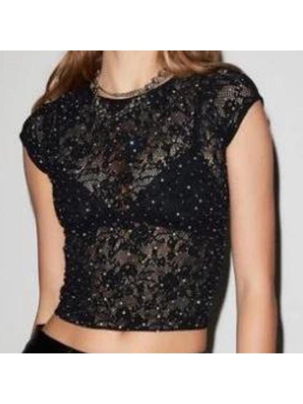 Out From Under Divine Sheer Lace Diamante Seamless Tee